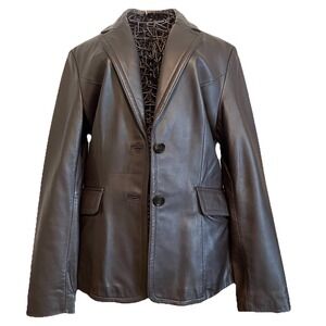 JLC New‎ York Outerwear Classic 2 Button Brown Leather Blazer Jacket Sz S Lined